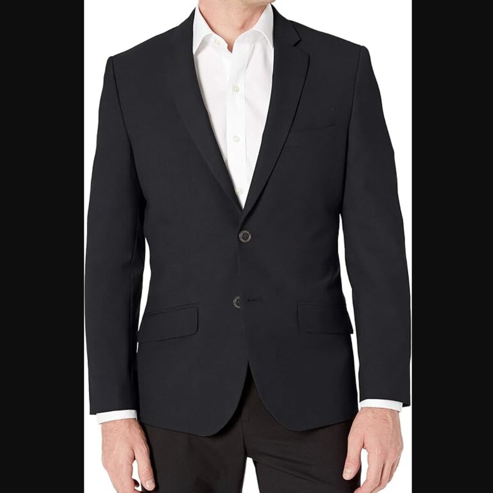 NWT (50) Black Long-Sleeve Button-Front Slim-Fit Stretch Blazer